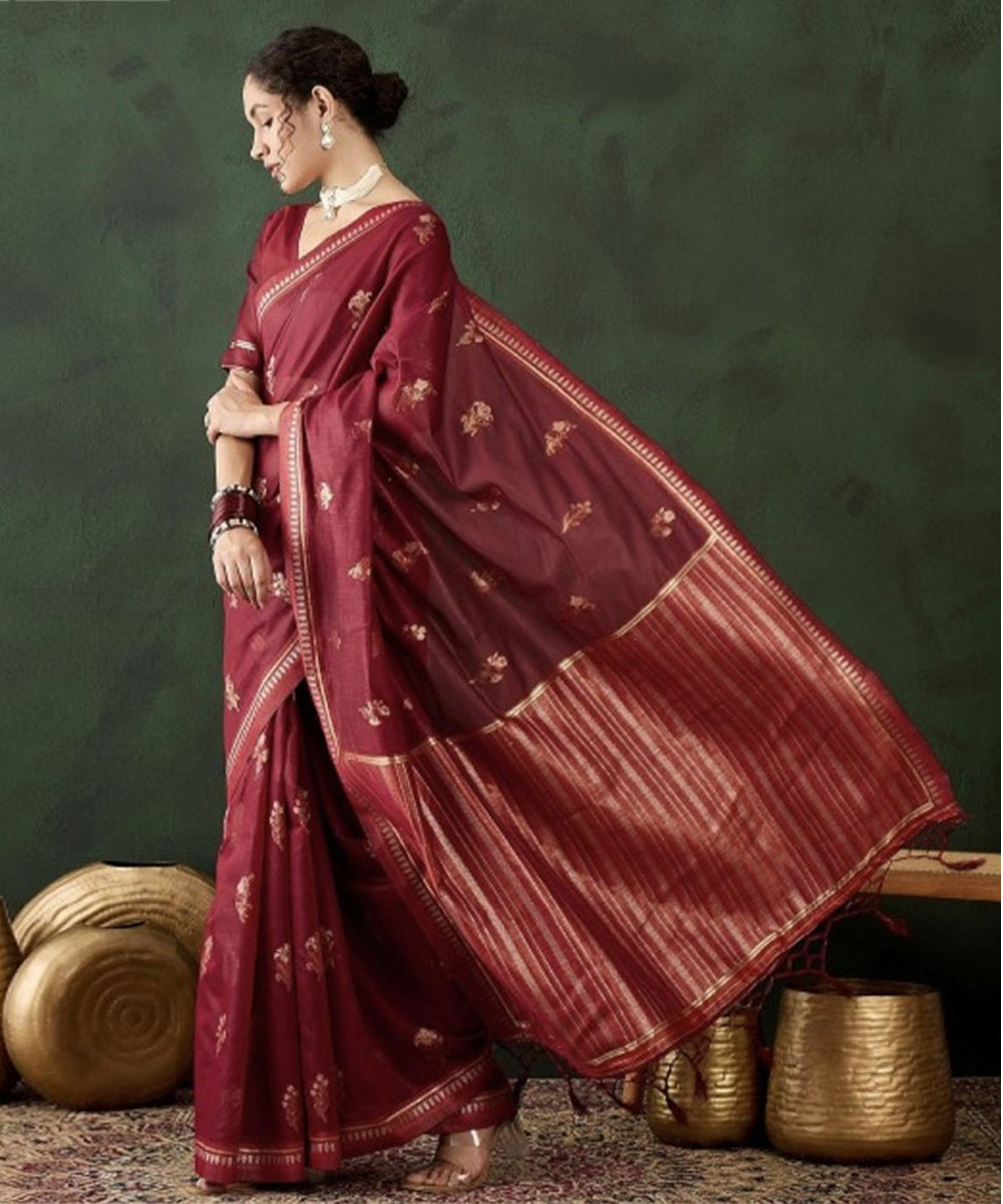 Red Woven Art Silk Saree with Traditional Craftsmanship