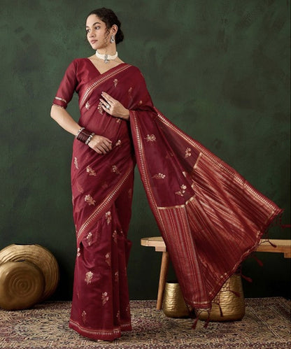 Red Woven Art Silk Saree with Traditional Craftsmanship