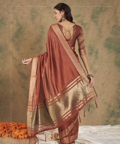 Rust Woven Organza Saree with a Stylish Unstitched Blouse