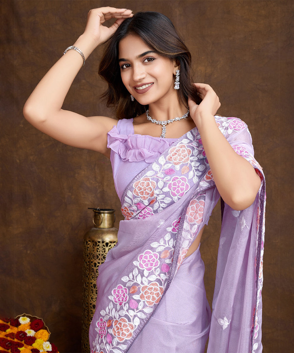 Lilac Chiffon Silk Saree with a Graceful Sequin Border