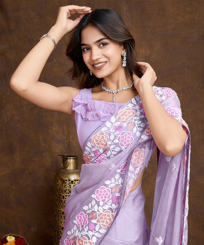 Lilac Chiffon Silk Saree with a Graceful Sequin Border