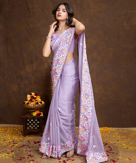 Lilac Chiffon Silk Saree with a Graceful Sequin Border