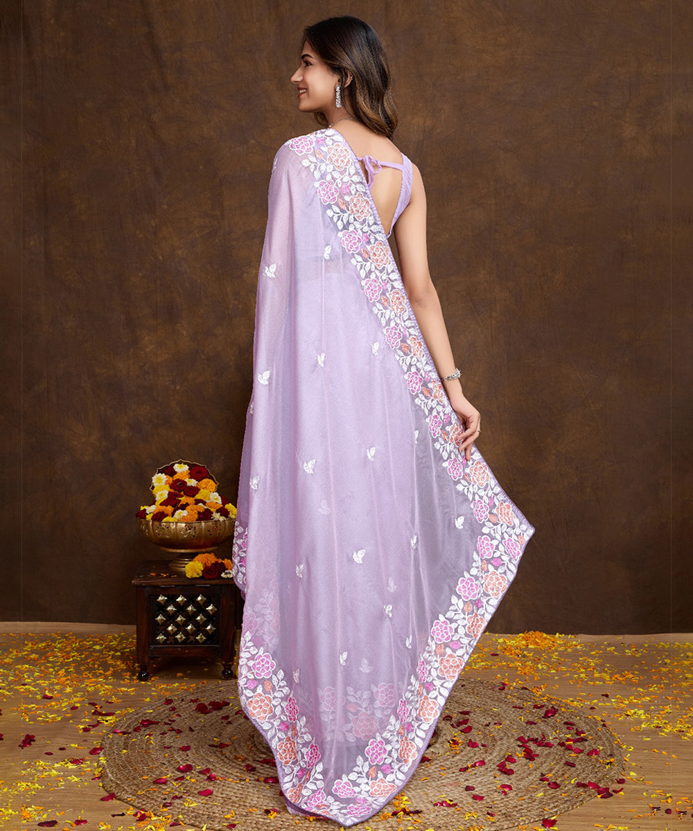 Lilac Chiffon Silk Saree with a Graceful Sequin Border