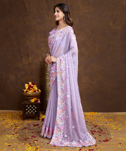 Lilac Chiffon Silk Saree with a Graceful Sequin Border