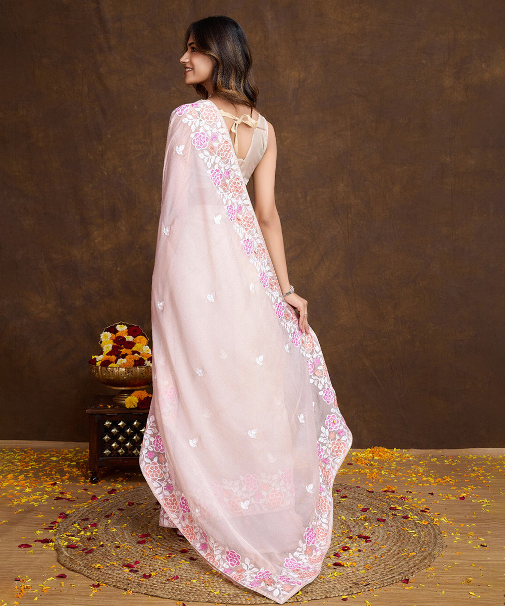 Light Pink Chiffon Silk Saree with Subtle Sequin Border