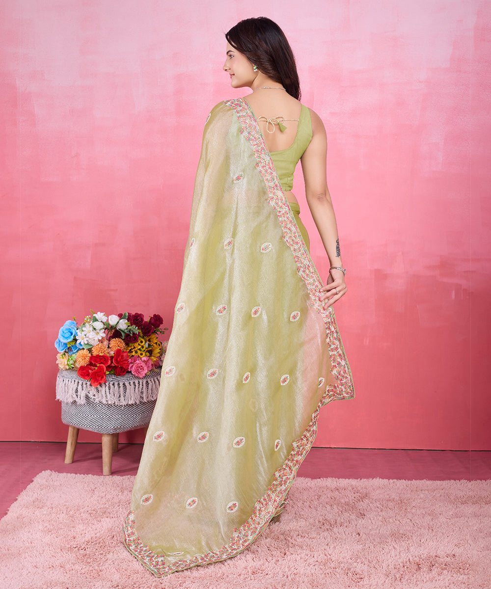 Mehendi Green Poly Silk Saree with Intricate Embroidered Borders