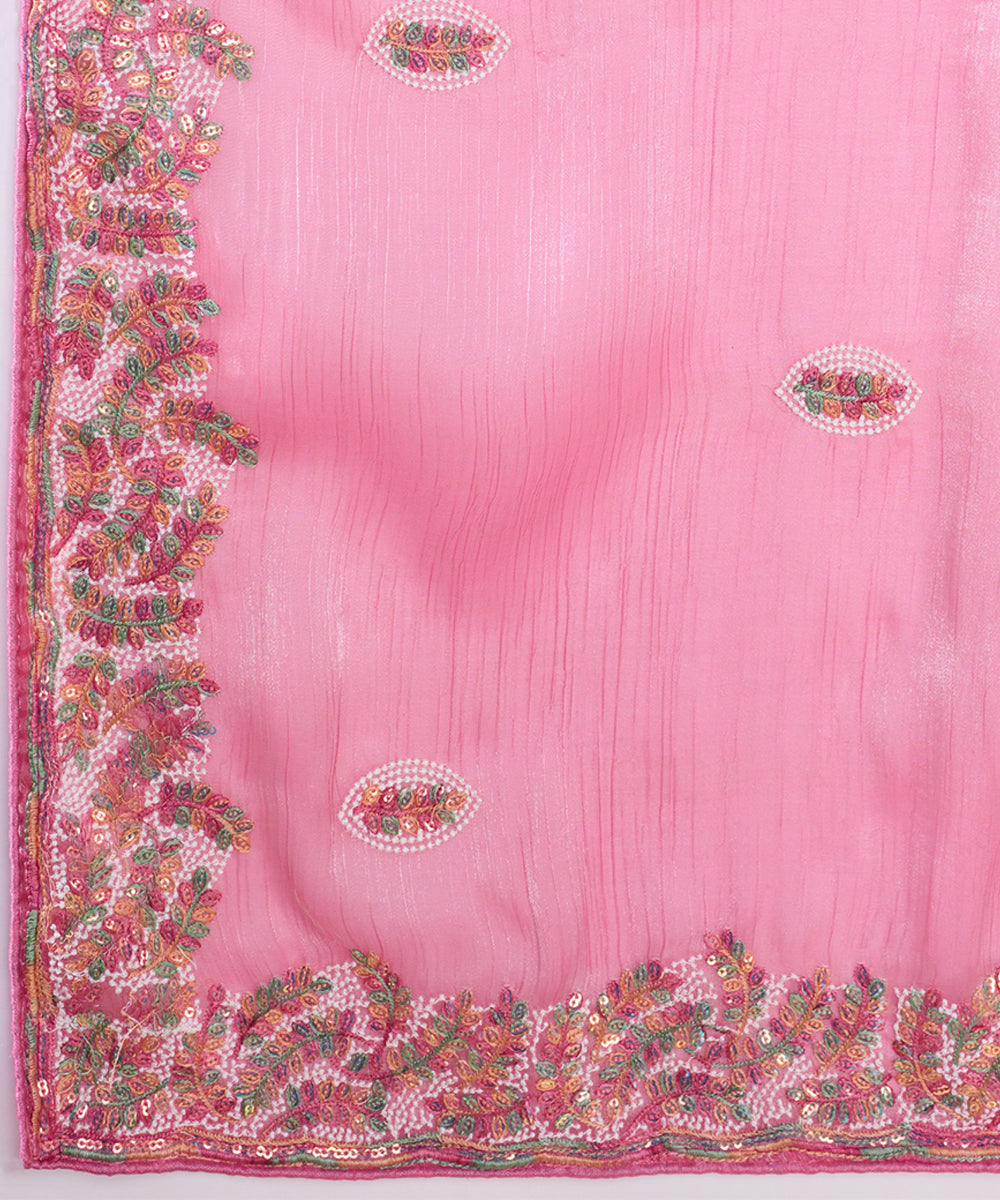 Pink Poly Silk Blend Saree with Exquisite Embroidered Borders