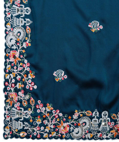 Peacock Blue Georgette Saree with Embroidered Border & Blouse