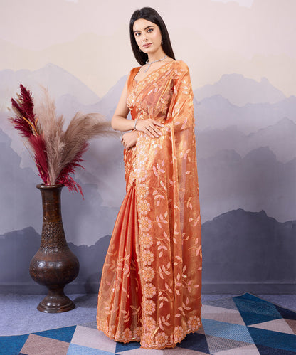 Rust Orange Dual Tone Georgette Saree with Sequin Border