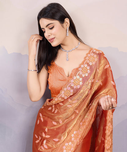 Rust Orange Dual Tone Georgette Saree with Sequin Border