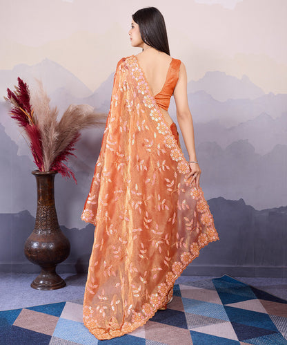 Rust Orange Dual Tone Georgette Saree with Sequin Border