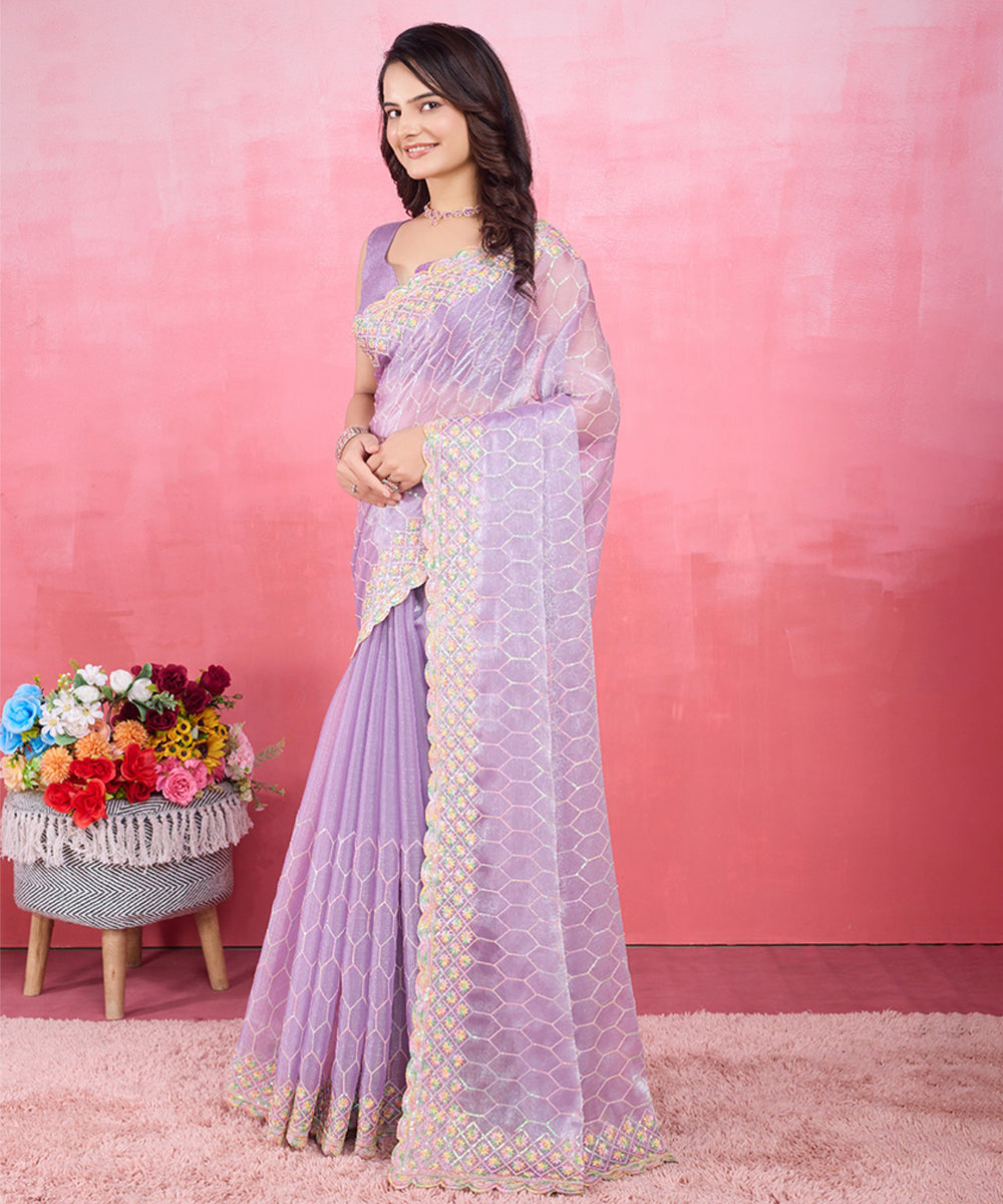 Lavender Tissue Saree with Elegant Embroidered Border