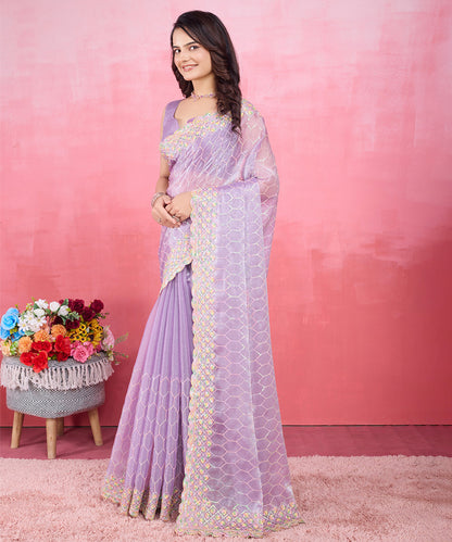 Lavender Tissue Saree with Elegant Embroidered Border