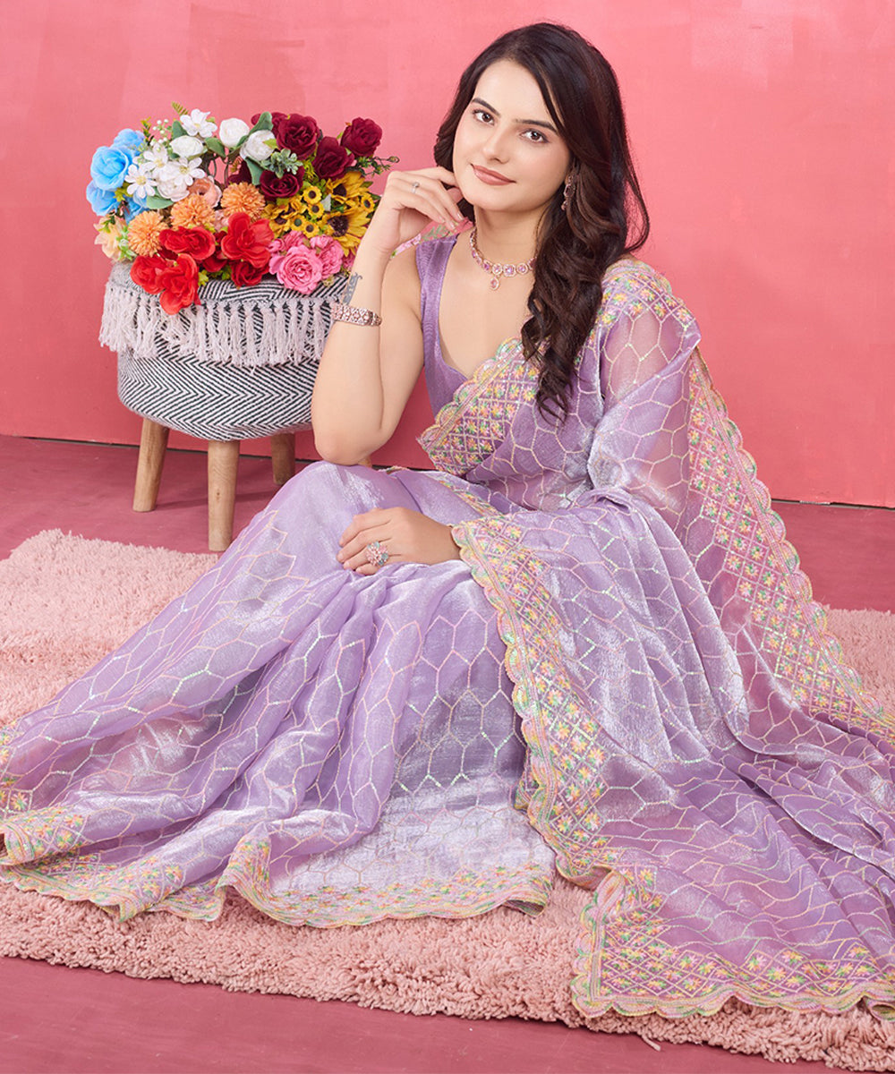 Lavender Tissue Saree with Elegant Embroidered Border