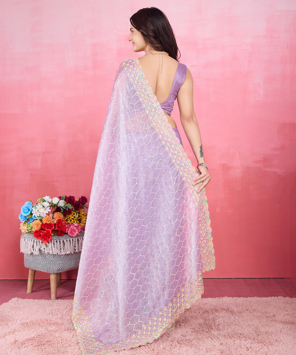 Lavender Tissue Saree with Elegant Embroidered Border