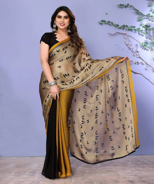 Saree Mustard Chiffon Print
