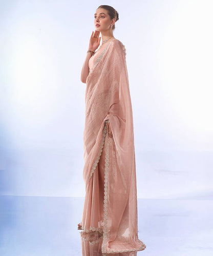 Pink Organza Saree with Elegant Silver Lace Detailing