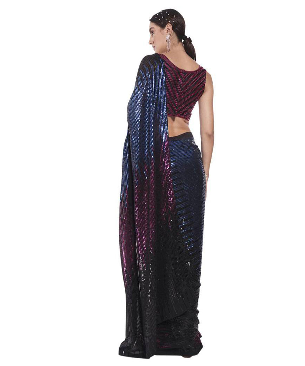 Black Sequin Georgette Saree with Multicolor Shimmering Highlights