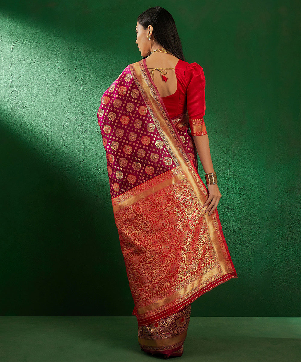 Purple Bandhej Art Silk Saree with Zari Motifs and Borders