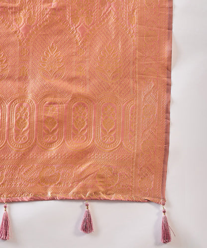 Peach Art Silk Saree with Gold Zari Motifs All Over