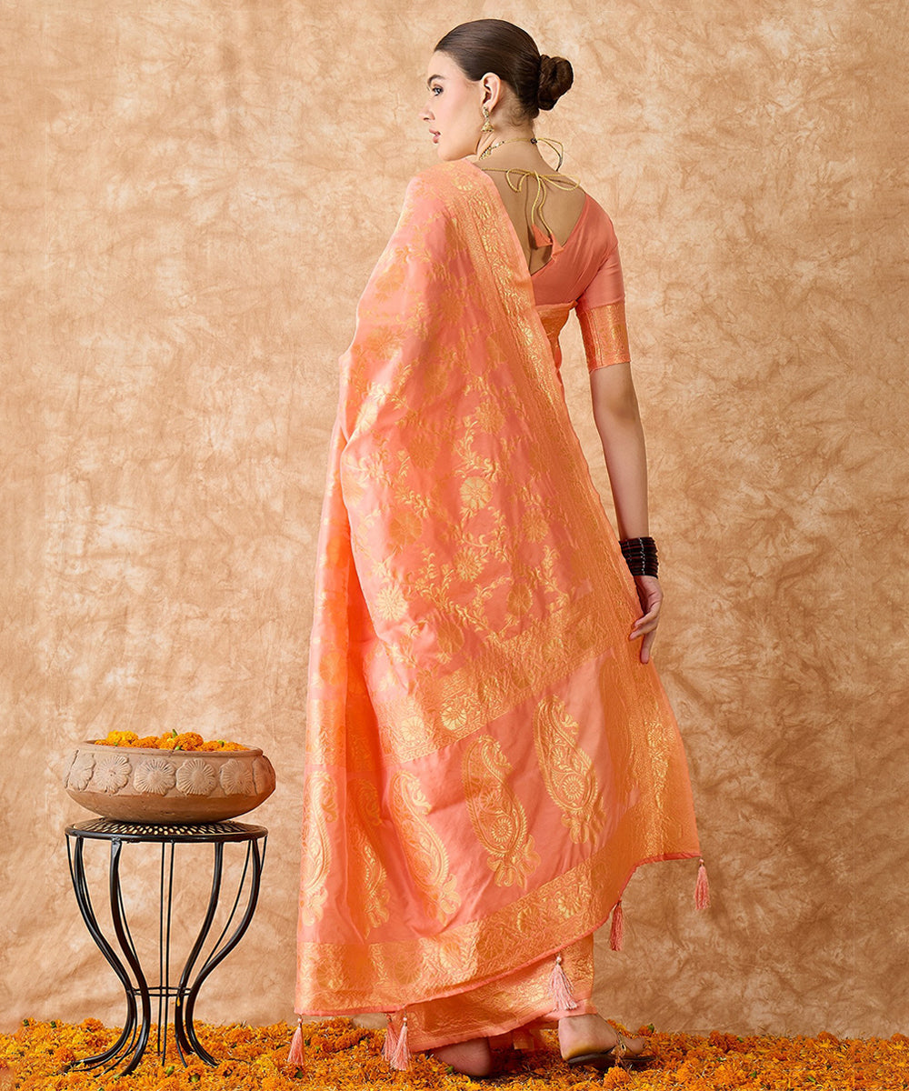 Peach Saree with Light Motifs and a Graceful Zari Border