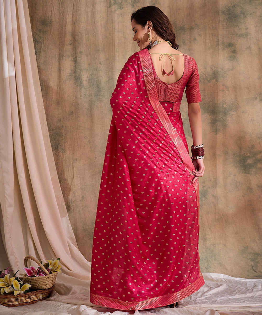 Rani Pink Woven Art Silk Saree with Zari Polka Dot Detailing