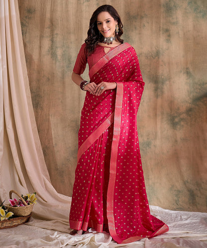 Rani Pink Woven Art Silk Saree with Zari Polka Dot Detailing