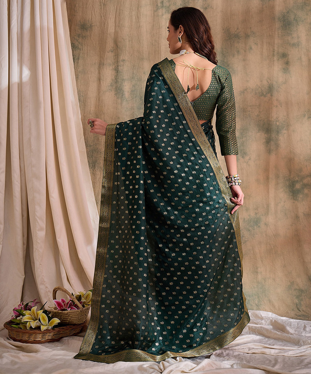 Forest Green Woven Art Silk Saree with Zari Polka Dot Detailing