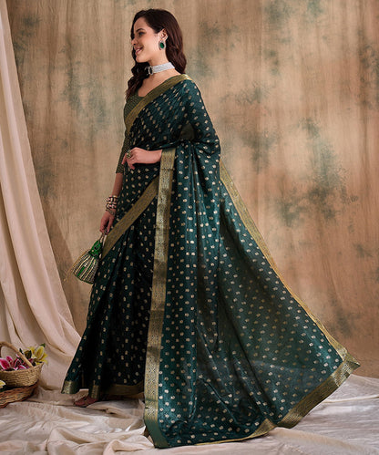 Forest Green Woven Art Silk Saree with Zari Polka Dot Detailing