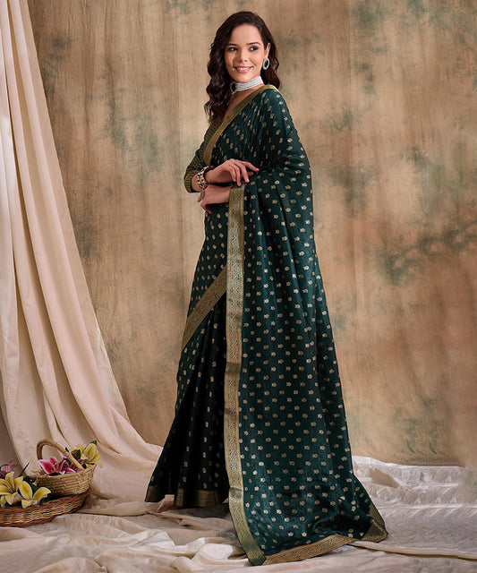 Forest Green Woven Art Silk Saree with Zari Polka Dot Detailing