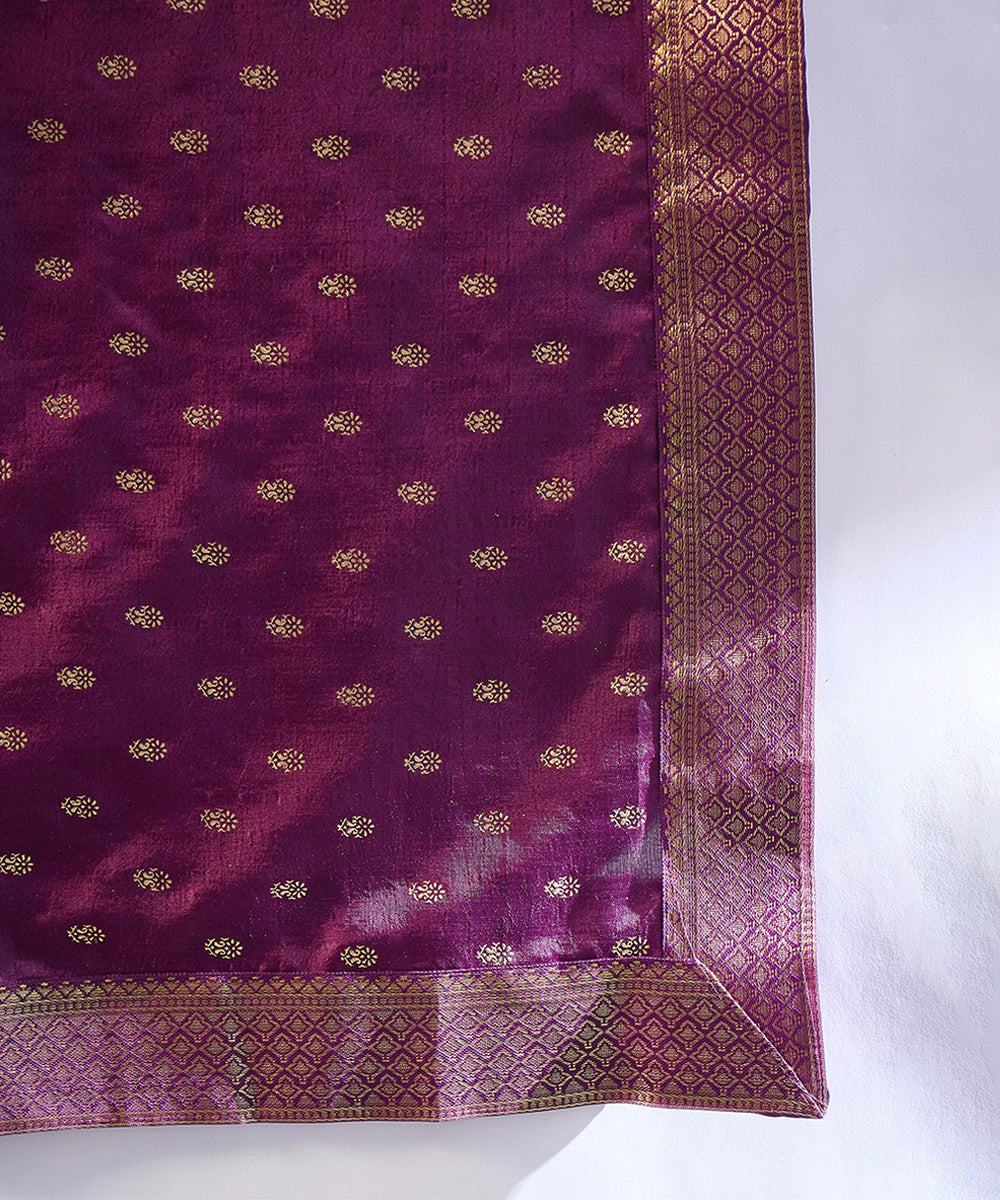 Purple Woven Art Silk Saree with Elegant Zari Polka Dots