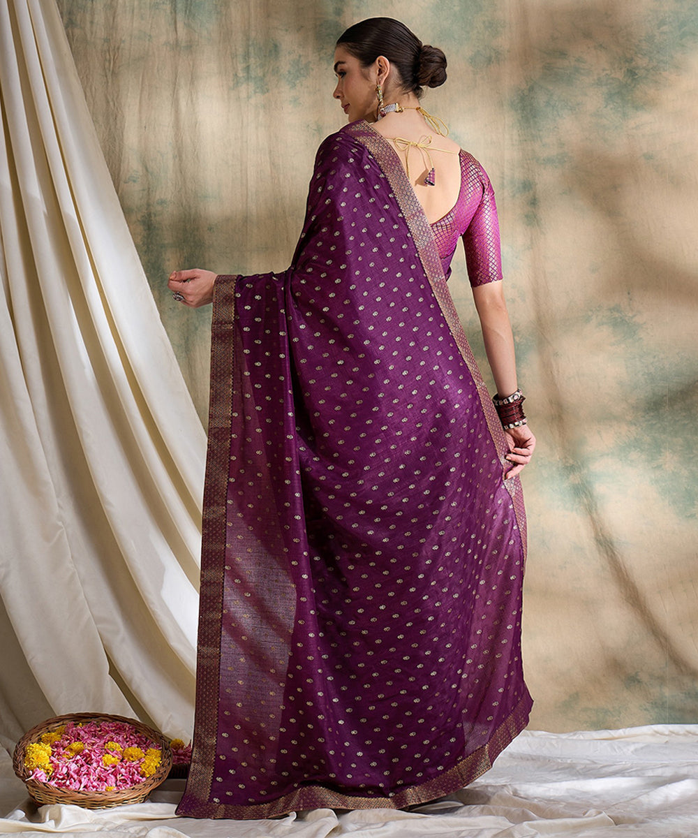 Purple Woven Art Silk Saree with Elegant Zari Polka Dots