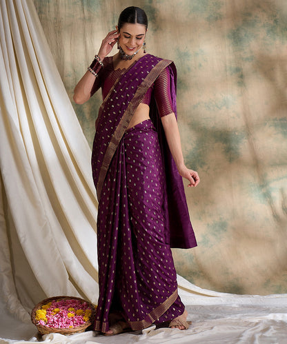 Purple Woven Art Silk Saree with Elegant Zari Polka Dots