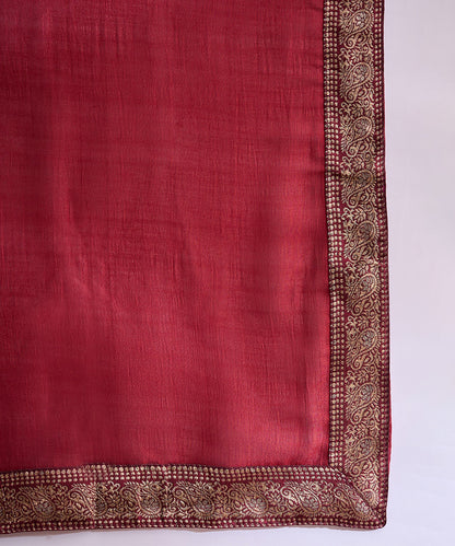 Deep Red Saree with Zari Woven Border & Blouse