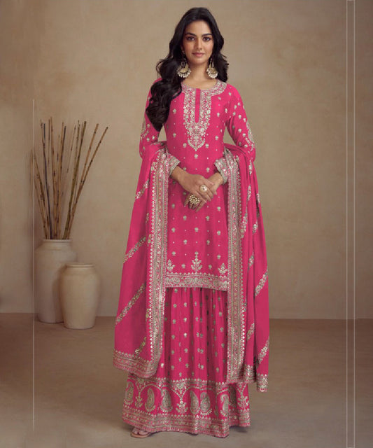 Pink Sequins Work Silk Salwar Kameez