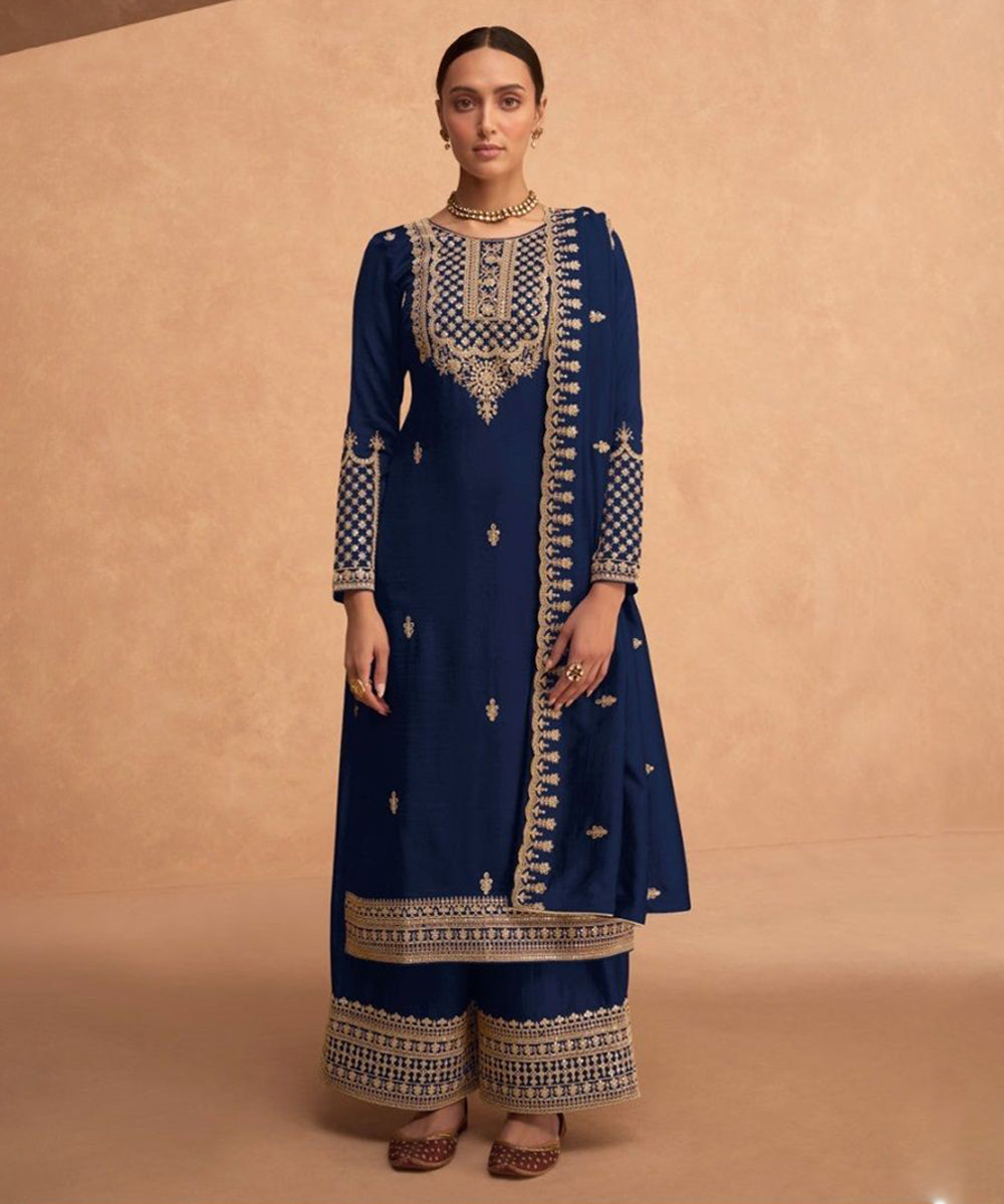 Blue Sequins Work Faux Georgette Salwar Kameez