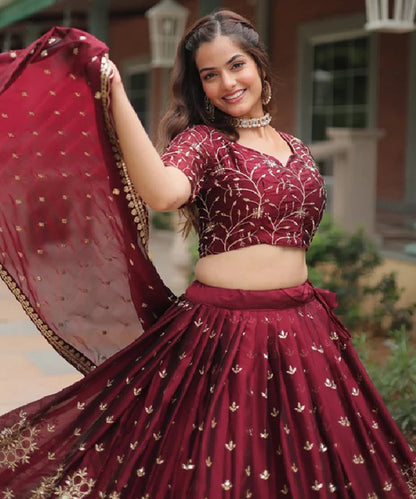 Maroon Sequins Work Silk Lehenga Choli with Royal Elegance