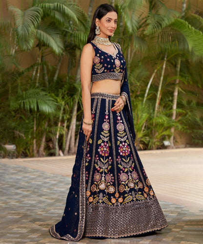 Blue Sequins Work Georgette Lehenga Choli with Elegant Design