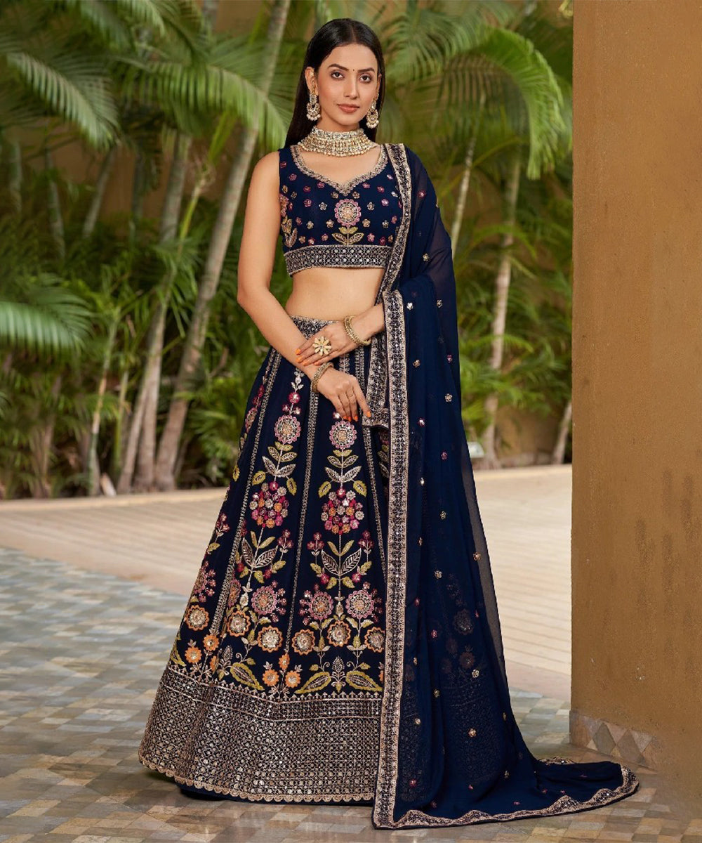 Blue Sequins Work Georgette Lehenga Choli with Elegant Design