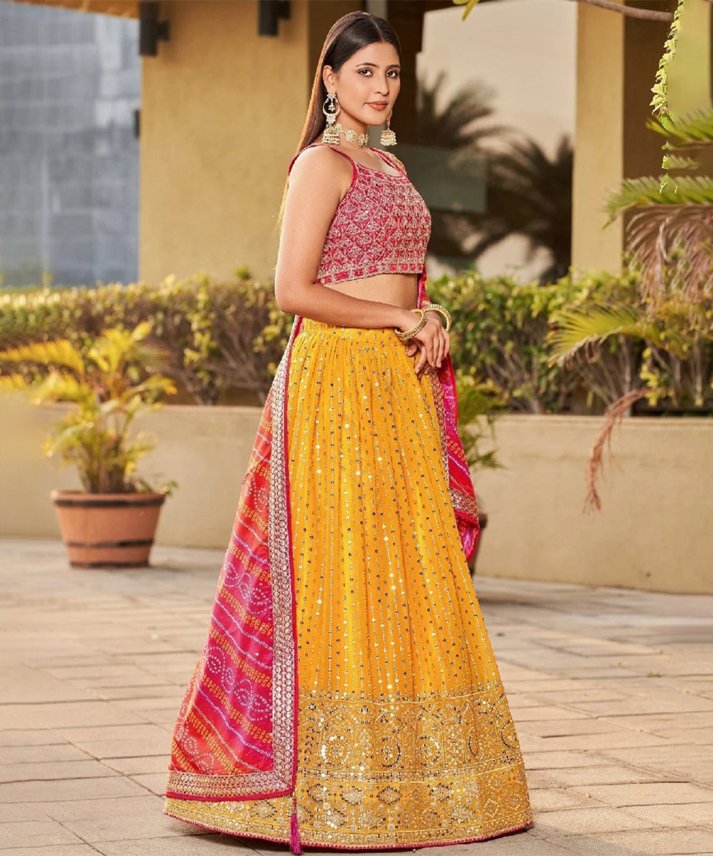 Yellow Sequins Work Georgette Lehenga Choli with Festive Charm