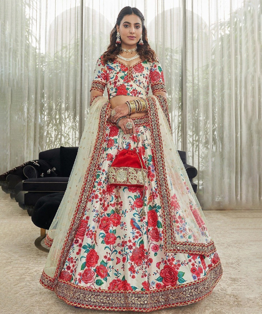 Off-White Sequins Work Art Silk Lehenga Choli with Subtle Elegance