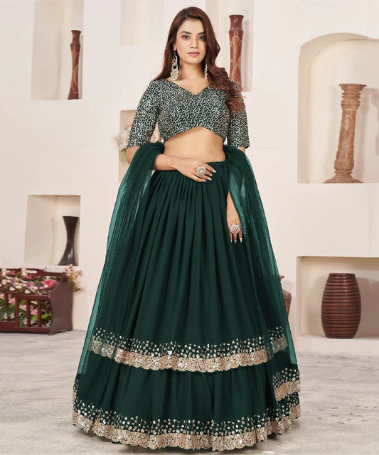 Green Sequins Work Georgette Lehenga Choli