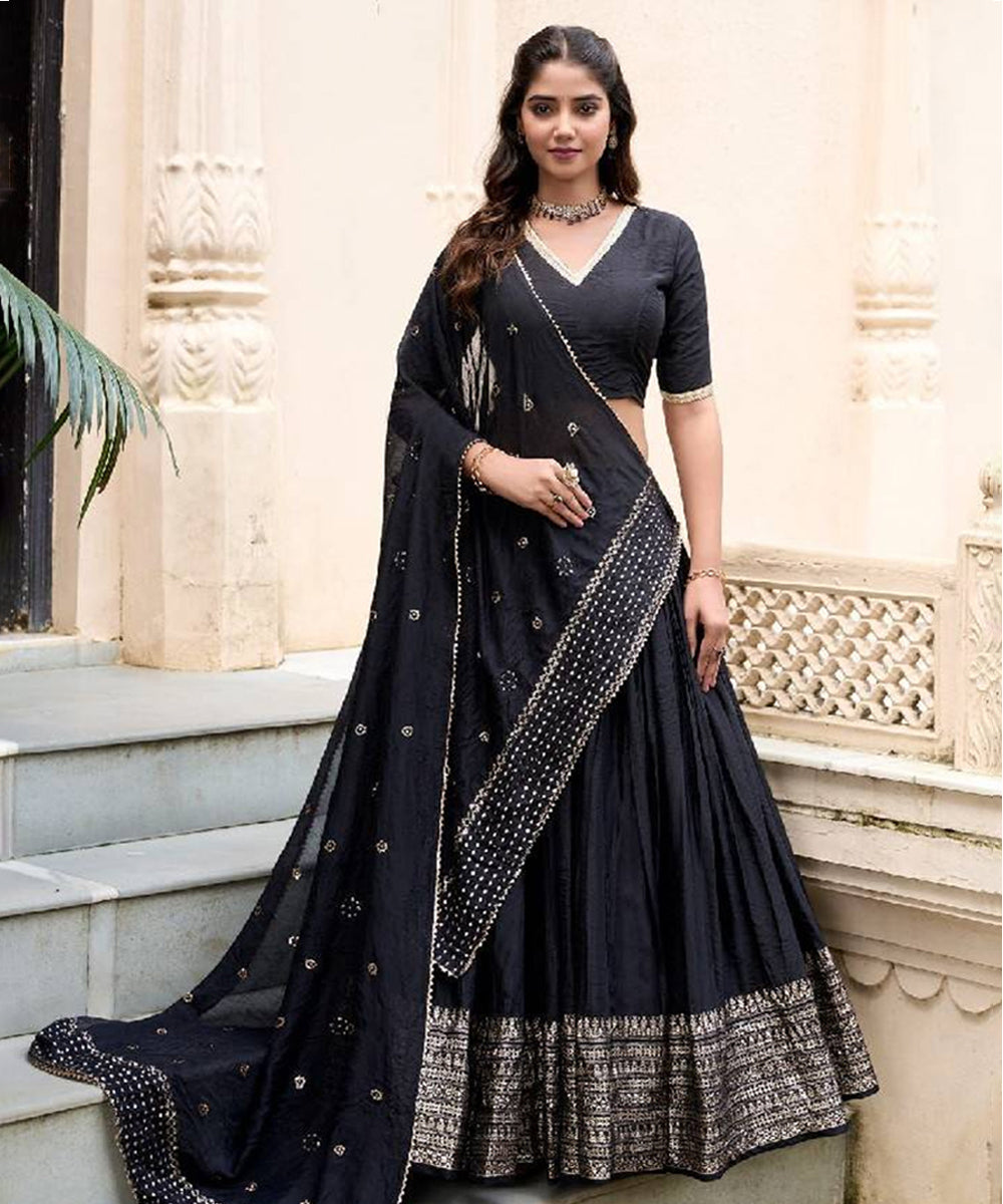 Black Chanderi Lehenga Choli with Intricate Zari Weaving