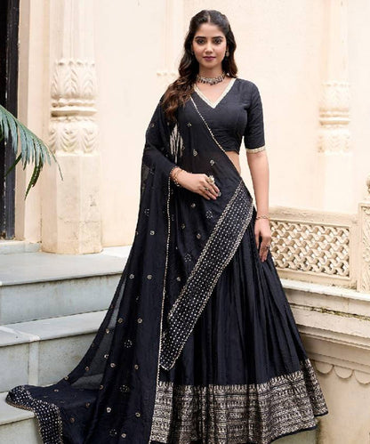 Black Chanderi Lehenga Choli with Intricate Zari Weaving