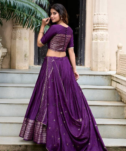 Purple Chanderi Lehenga Choli with Zari Weaving