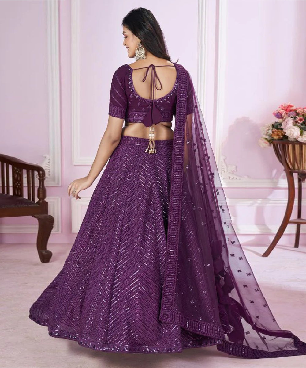 Purple Georgette Lehenga Choli with Elegant Embroidery Unstitched