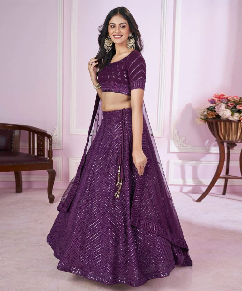Purple Georgette Lehenga Choli with Elegant Embroidery Unstitched
