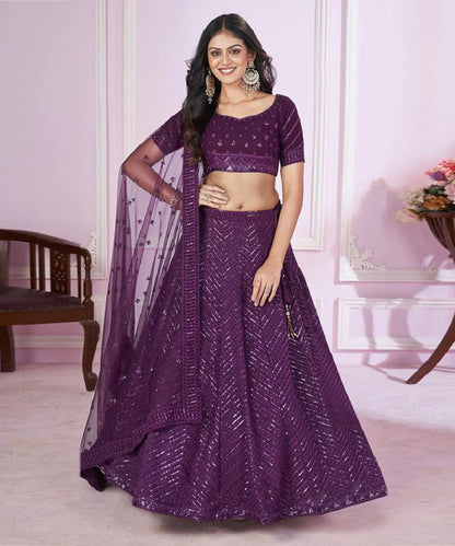 Purple Georgette Lehenga Choli with Elegant Embroidery Unstitched