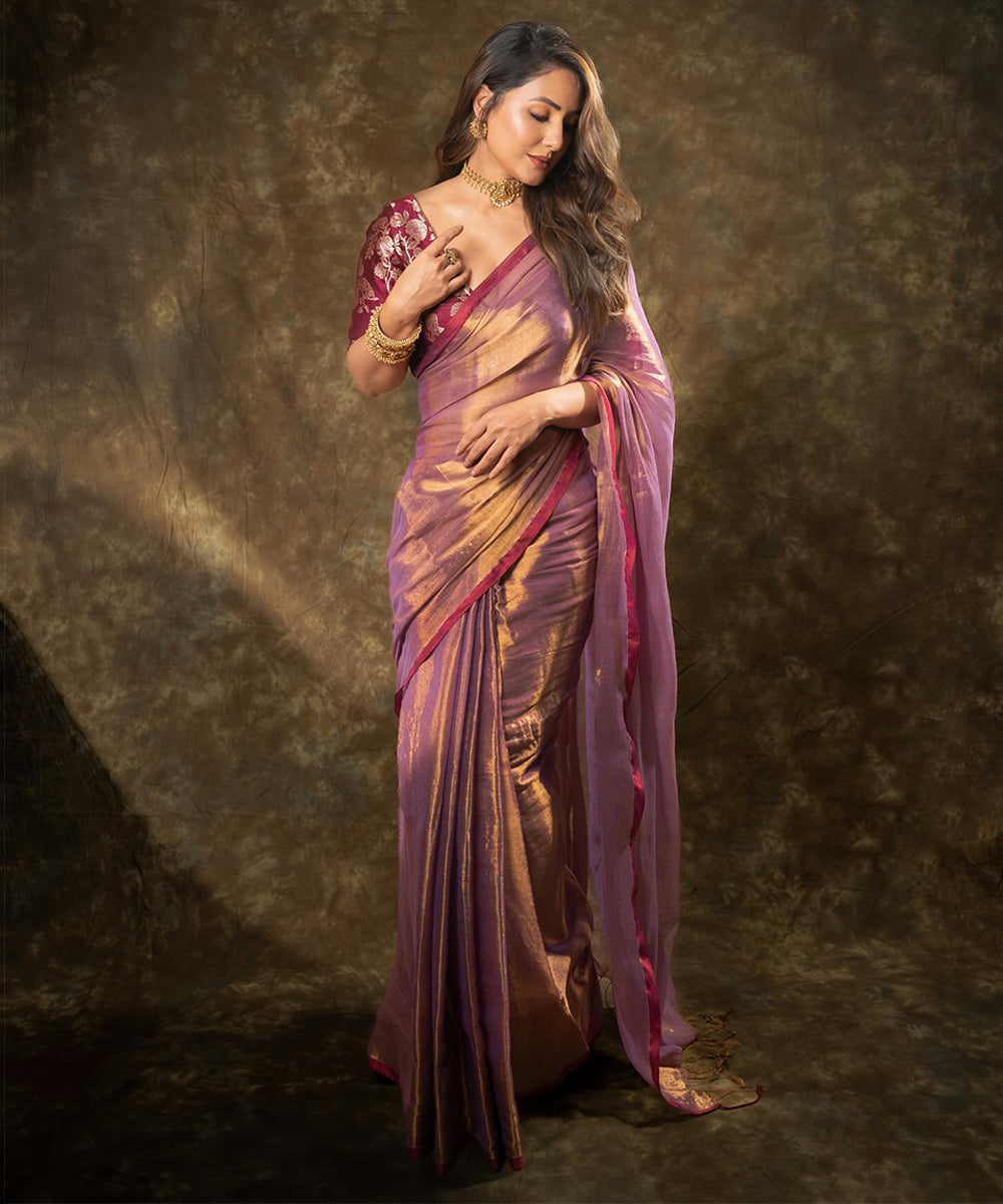 Attractive Purple Fendy Silk Saree with Jacquard Weaving Blouse