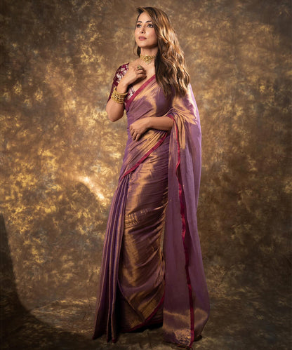 Attractive Purple Fendy Silk Saree with Jacquard Weaving Blouse